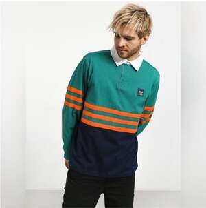 Adidas Men’s Striped Long Sleeve Streetwear Preppy Gorpcore Retro Polo Shirt-XL